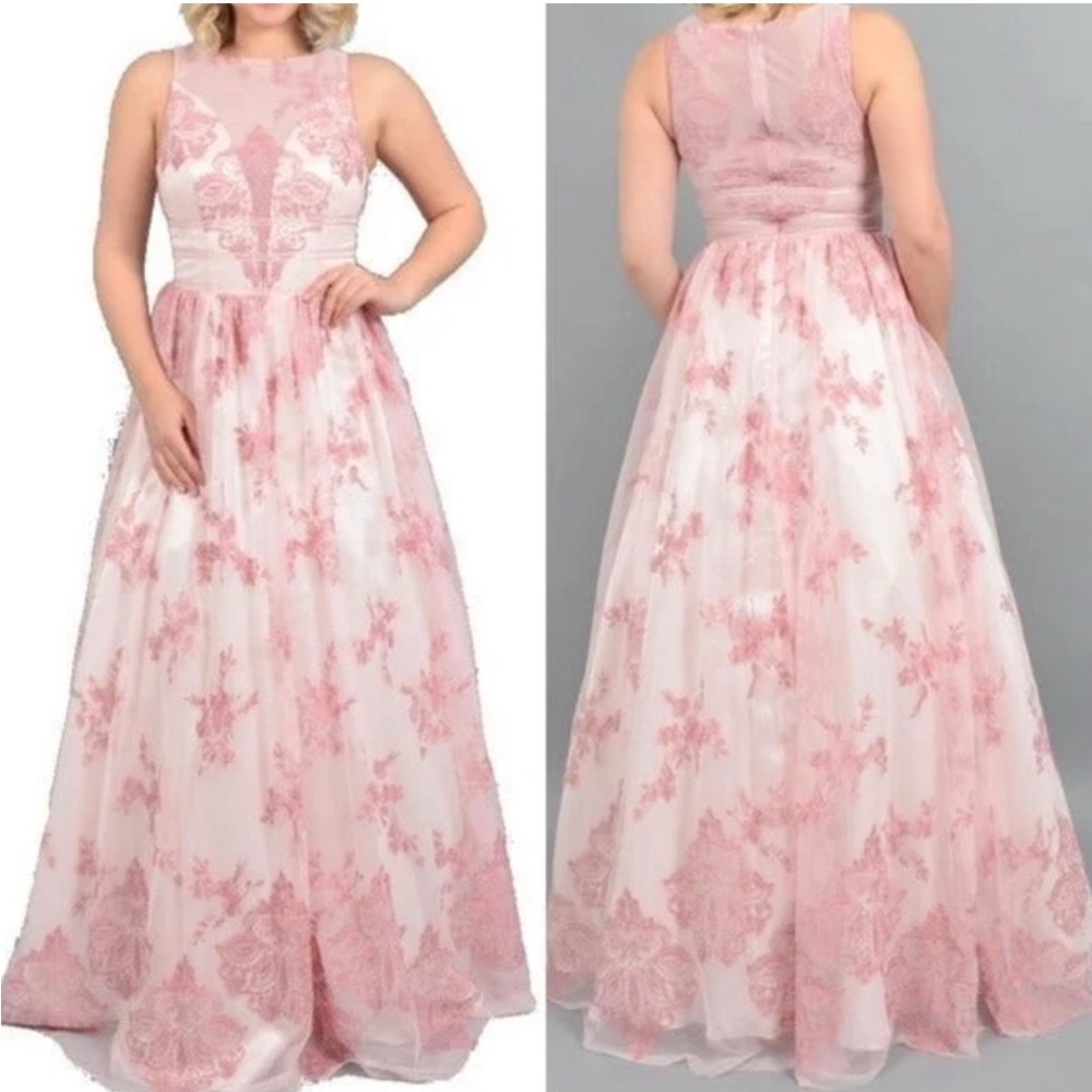 Camille La Vie Pink‎ Floral Lace Prom Dress